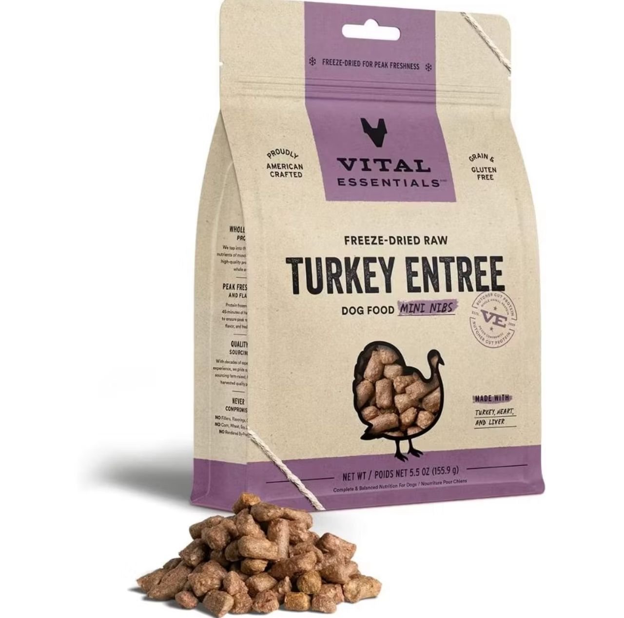 Vital Essentials Freeze Dried Raw Mini Nibs Entree Turkey for Dog and Cat 155.90gram