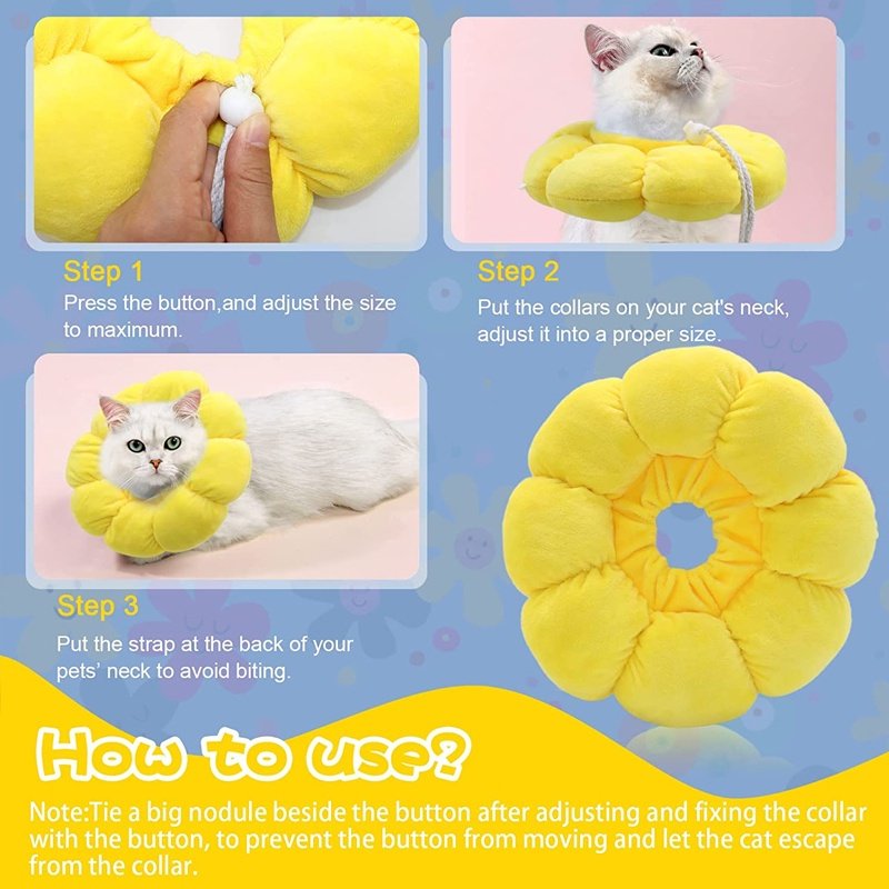 Pet Elizabeth Collar Surgery Anti-Lick Wound Healing Sunflower Cat Protective Neck Cone Recovery