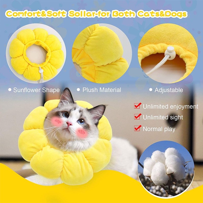 Pet Elizabeth Collar Surgery Anti-Lick Wound Healing Sunflower Cat Protective Neck Cone Recovery